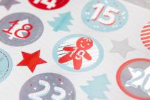 Stickers ronds avec numéros de l’Avent et effets argentés  - Article n° 9203