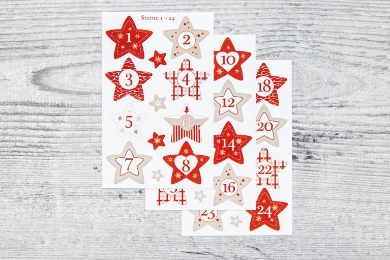 Stickers de Noël numérotés de 1 à 24 avec étoiles - Article n° 9204