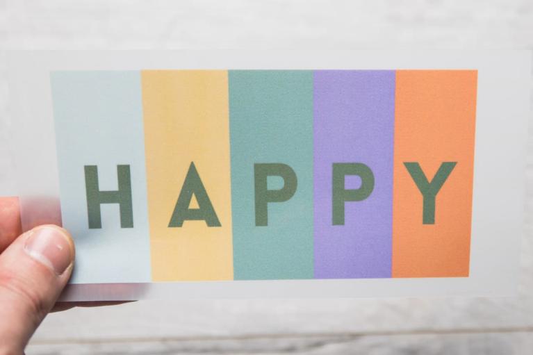 Motif thermocollant de créateur « HAPPY » signé Unikati – Bag Design (Article n° 9406)